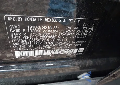 2024 Honda Hr-V Awd Lx from USA, damaged, VIN 3CZRZ2H37RM729608